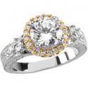 Hand Engraved Moissanite Two Tone Halo Ring